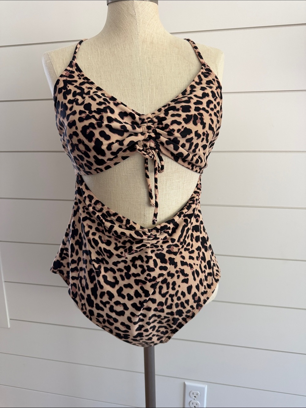 Shade & Shore Girls Leopard Print One-Piece Swimsuit in Tan and Black